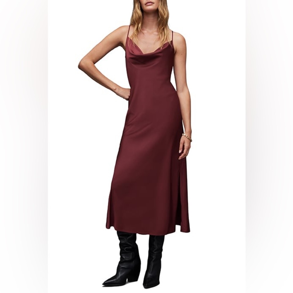 All Saints Hadley Slip Dress in Winter Orchid Red